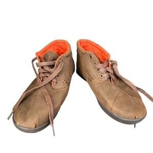 TOMS Brown Waxed Twill Highland‎ Botas Canvas Lace up Orange Fleece Lining M7 W9